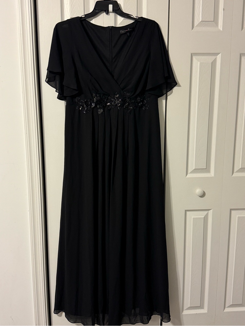 Ever Pretty Black Chiffon Long Dress with Floral Appliqué Waist